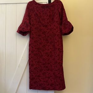 JS Collections deep burgundy, size 14, jacquard floral cocktail dress. Midi.